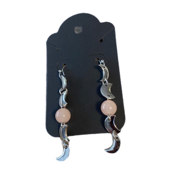 Dangle Moon With Rose Quartz Crystal Dangle Earrings - Picture 2 of 6